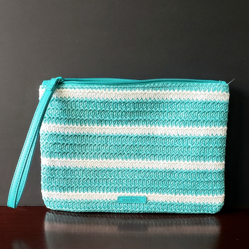 Vera Bradley Turquoise and White Striped Clutch with Fish Design - Picture 4 of 5